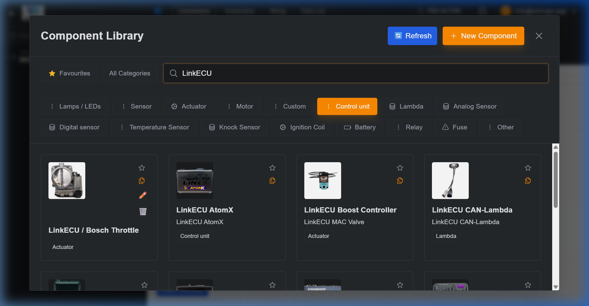 Motorsport ECU Component Library Search and Filtering - Wiringly
